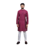 Generic Men's Casual Cotton Printed Full Sleeve Kurta Pyjama Set (Purple)