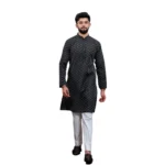 Generic Men's Casual Cotton Printed Full Sleeve Kurta Pyjama Set (Black)