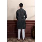 Generic Men's Casual Cotton Printed Full Sleeve Kurta Pyjama Set (Black) - Image 4