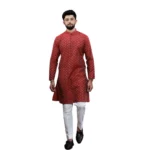 Generic Men's Casual Cotton Printed Full Sleeve Kurta Pyjama Set (Maroon)