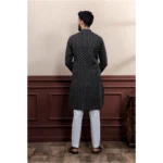 Generic Men's Casual Cotton Printed Full Sleeve Kurta Pyjama Set (Black) - Image 4