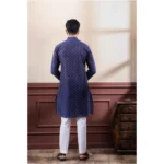 Generic Men's Casual Cotton Printed Full Sleeve Kurta Pyjama Set (Navy Blue) - Image 4