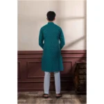 Generic Men's Casual Cotton Printed Full Sleeve Kurta Pyjama Set (Teal) - Image 4