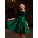 Generic Girl's Rayon Solid Round Neck Western Dress (Green) - Image 3