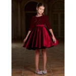 Generic Girl's Rayon Solid Round Neck Western Dress (Maroon) - Image 4