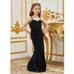 Generic Girl's Rayon Solid Off Sholder Western Dress (Black) - Image 3