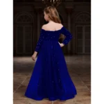 Generic Girl's Rayon Solid Off Sholder Western Dress (Blue) - Image 4