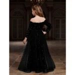 Generic Girl's Rayon Solid Off Sholder Western Dress (Black) - Image 4