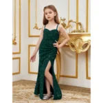 Generic Girl's Rayon Solid Off Sholder Western Dress (Green) - Image 3