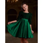 Generic Girl's Rayon Solid Round Neck Western Dress (Green)