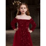 Generic Girl's Rayon Solid Off Sholder Western Dress (Maroon) - Image 3