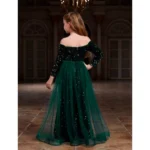 Generic Girl's Rayon Solid Off Sholder Western Dress (Green) - Image 4