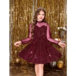 Generic Girl's Rayon Solid Round Neck Western Dress (Maroon)