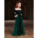 Generic Girl's Rayon Solid Off Sholder Western Dress (Green) - Image 3