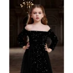 Generic Girl's Rayon Solid Off Sholder Western Dress (Black) - Image 3