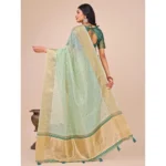 Generic Women's Organza Printed Saree With Unstitched Blouse 5.5Mtr (Olive Green) - Image 3