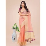 Light Pink Organza Printed Saree with Unstitched Blouse