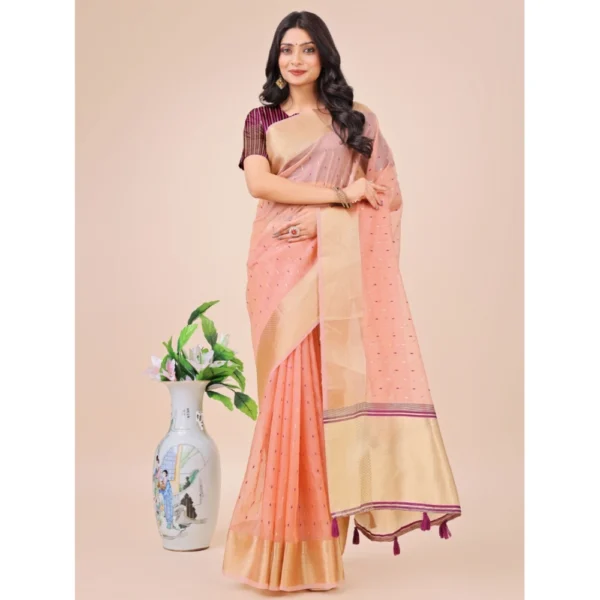 Light Pink Organza Printed Saree with Unstitched Blouse