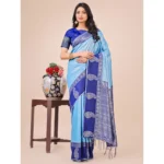 Sky Blue Lichi Silk Printed Saree for Women