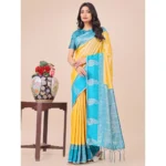 Yellow Lichi Silk Printed Saree