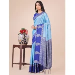 Generic Women's Lichi Silk Printed Saree With Unstitched Blouse 5.5Mtr (Sky Blue) - Image 2