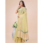 Generic Women's Organza Printed Saree With Unstitched Blouse 5.5Mtr (Light Green) - Image 2