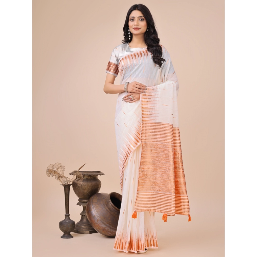 54442603549_e27af06b4a_o_d-1000x1000-1.webp White Linen Cotton Printed Saree for Women with Unstitched Blouse