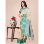 Cream Lichi Silk Printed Saree for Women