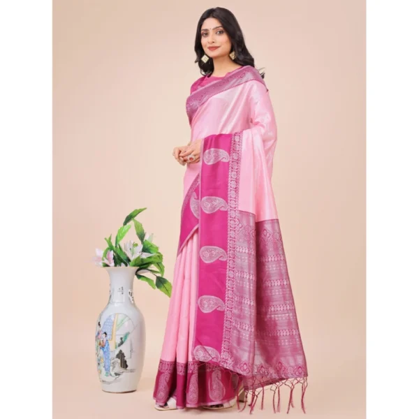 Light Pink Lichi Silk Printed Saree