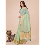 Generic Women's Organza Printed Saree With Unstitched Blouse 5.5Mtr (Olive Green) - Image 2