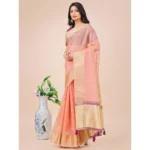 Generic Women's Organza Printed Saree With Unstitched Blouse 5.5Mtr (Light Pink) - Image 2