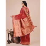 Red Printed Linen Cotton Saree - Angle 3