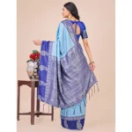 Generic Women's Lichi Silk Printed Saree With Unstitched Blouse 5.5Mtr (Sky Blue) - Image 3