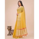 Generic Women's Organza Printed Saree With Unstitched Blouse 5.5Mtr (Yellow) - Image 2