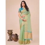 Green Organza Printed Saree with Unstitched Blouse