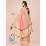 Generic Women's Organza Printed Saree With Unstitched Blouse 5.5Mtr (Light Pink) - Image 3