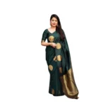 Generic Women's Silk Printed Saree With Unstitched Blouse 5.5Mtr (Green) - Image 3