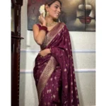 Generic Women's Silk Printed Saree With Unstitched Blouse 5.5Mtr (Wine) - Image 3