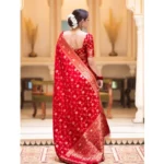 Generic Women's Silk Printed Saree With Unstitched Blouse 5.5Mtr (Red) - Image 3