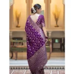 Generic Women's Silk Printed Saree With Unstitched Blouse 5.5Mtr (Purple) - Image 3