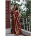 Generic Women's Silk Printed Saree With Unstitched Blouse 5.5Mtr (Maroon) - Image 2