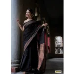 Generic Women's Silk Printed Saree With Unstitched Blouse 5.5Mtr (Black) - Image 2