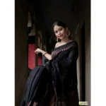 Generic Women's Silk Printed Saree With Unstitched Blouse 5.5Mtr (Black) - Image 3