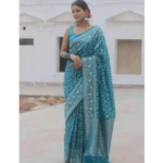 Generic Women's Silk Printed Saree With Unstitched Blouse 5.5Mtr (Sky Blue) - Image 2