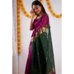 Generic Women's Cotton  Printed Saree With Unstitched Blouse 5.5Mtr (Wine) - Image 3