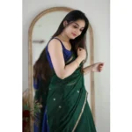 Generic Women's Cotton  Printed Saree With Unstitched Blouse 5.5Mtr (Green) - Image 2