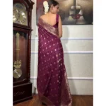 Generic Women's Silk Printed Saree With Unstitched Blouse 5.5Mtr (Wine) - Image 2