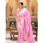 Generic Women's Silk Printed Saree With Unstitched Blouse 5.5Mtr (Pink) - Image 2