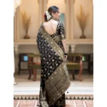 Generic Women's Silk Printed Saree With Unstitched Blouse 5.5Mtr (Black) - Image 2