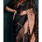 Generic Women's Silk Printed Saree With Unstitched Blouse 5.5Mtr (Black) - Image 3